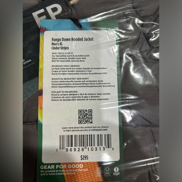 Cotopaxi Men’s XL Fuego Hooded Down Puffer Jacket Cinder Stripes Grey NWT - Picture 6 of 15